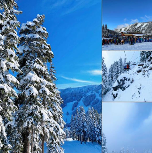 シアトル大都市圏は、市内からも郊外からも、約1時間～2時間あれば、スキー場に到着できます。